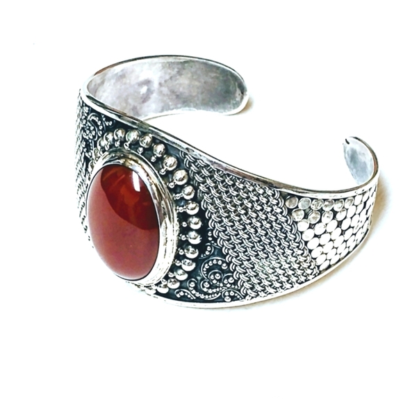 Beautiful Large Red Stone Silver 925 Cuff Bracelet - Picture 1 of 2